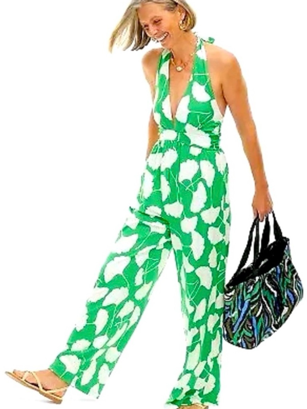 Diane Von Furstenberg for Target Green and White Halter Jumpsuit NWT - Picture 2 of 10